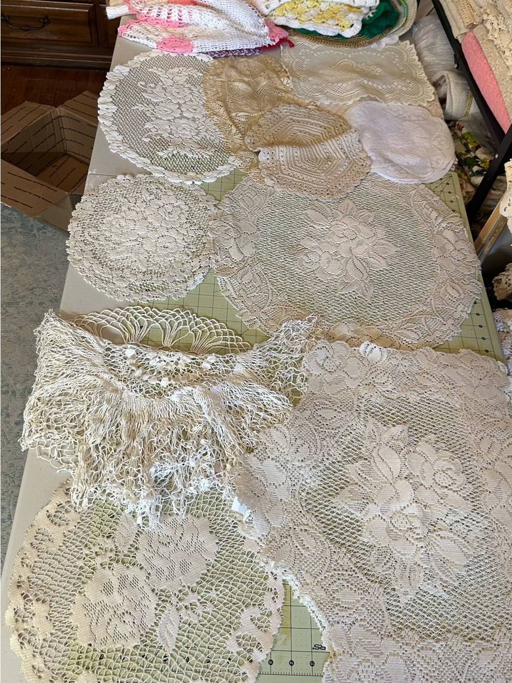 Lace Crochet Doily Set - Cream Vintage Table Accents